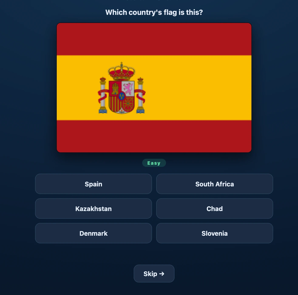 Guess the flag quiz showing Spain